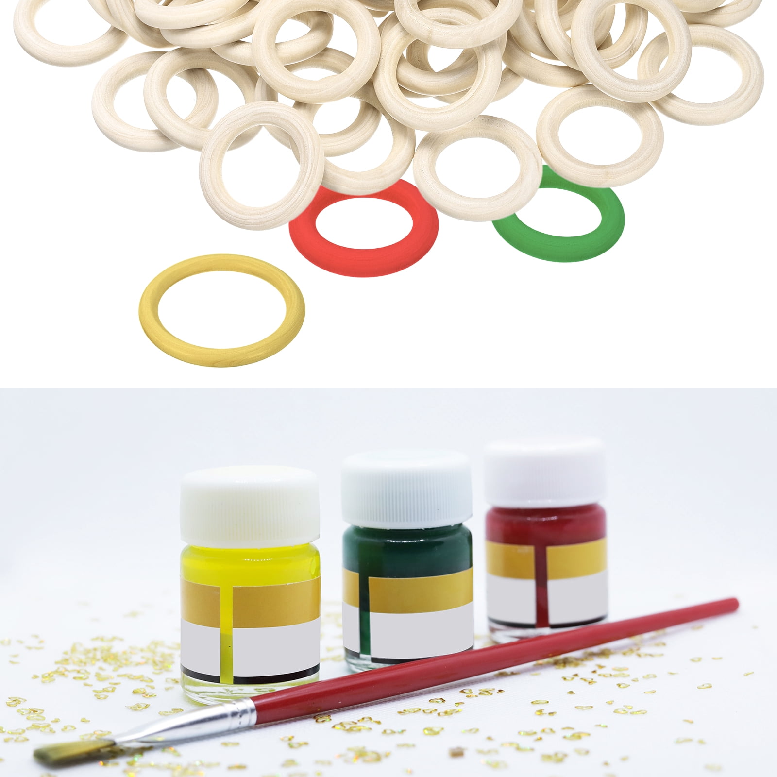 Unique Bargains 100Pcs Craft Ring Unfinished Solid Wood Pendant Connectors 2.2"