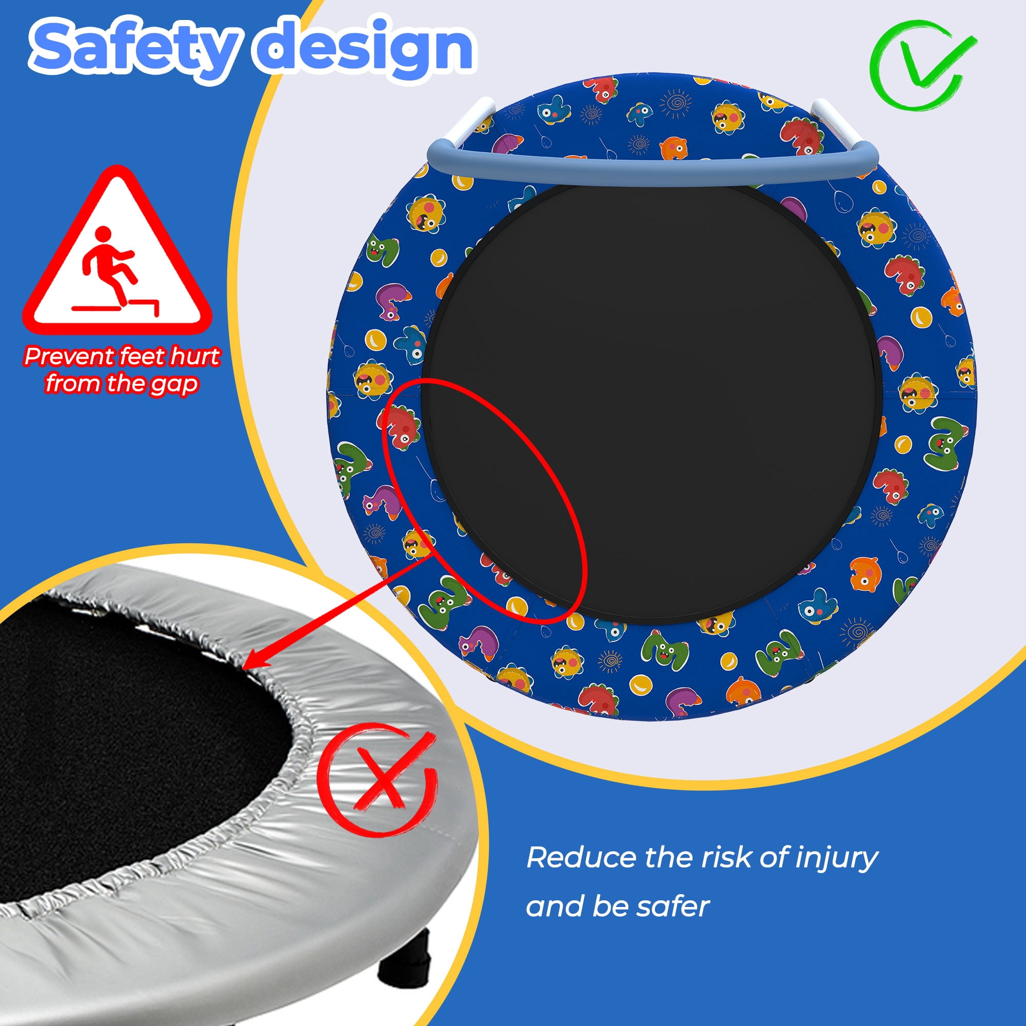 Mersco 36" Trampoline for Kids Indoor Trampoline with Handle for 2+ Years Kids Print