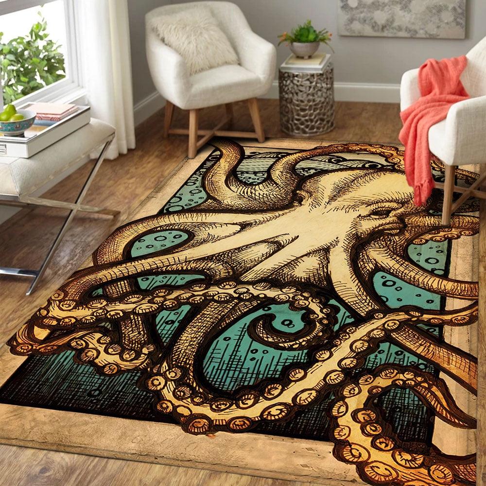 Rectangle Area Rug For Living Room Bedroom Octopus Rug