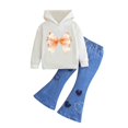 thumbnail image 5 of Eltusu Girls Cotton Outfit Sets, Long Sleeve Fare Leg Graphic Hoodies&Jeans Sets White Size 6-7 T, 5 of 7