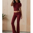 thumbnail image 5 of Women's 2-Piece Lounge Set with Ruched Short Sleeve Top and High-Waist Wide Leg Pants Wine Red XL, 5 of 10