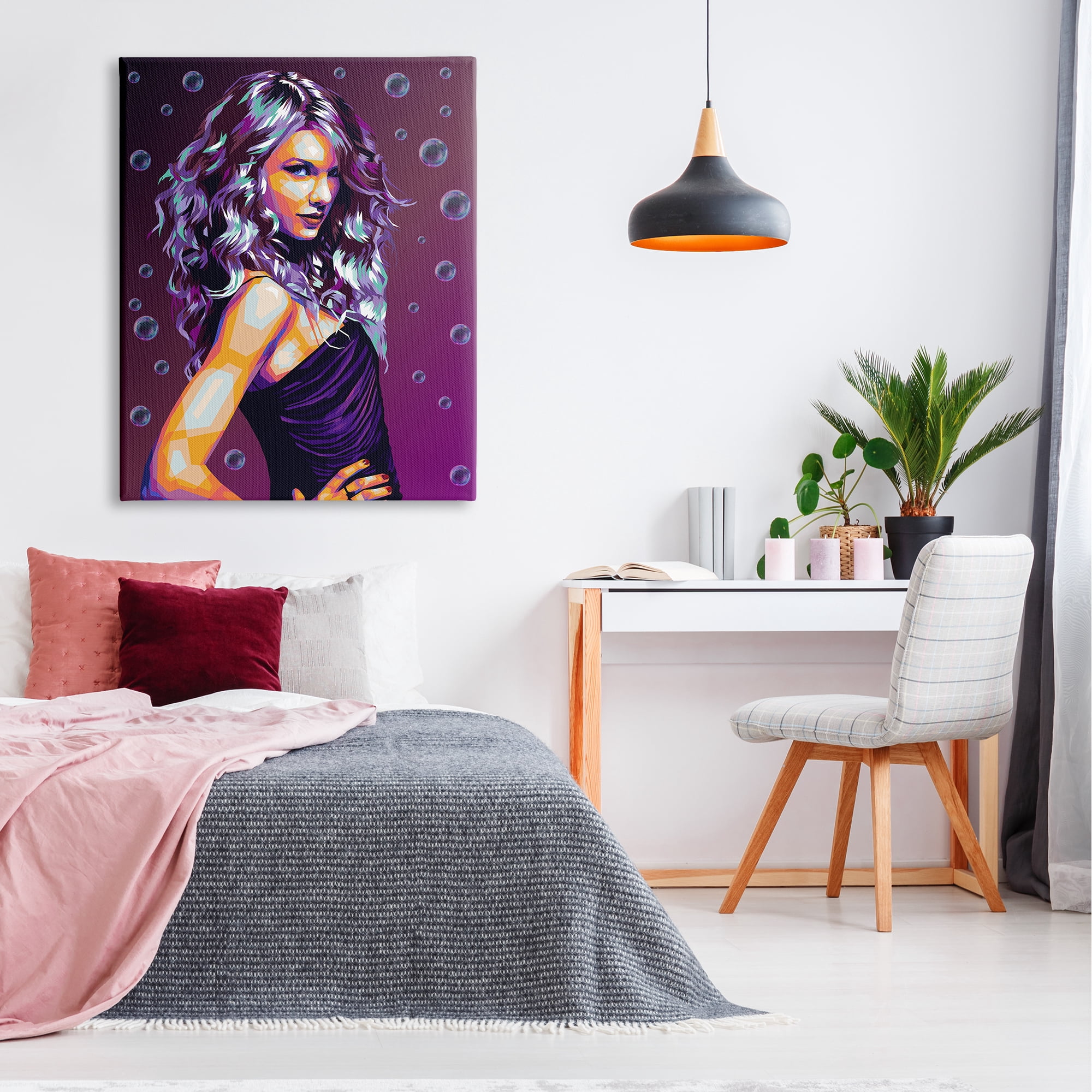 Stupell Industries Modern Purple Girl with Bubbles Abstract Painting Gallery Wrapped Canvas Art Print Wall Art, 36 x 48