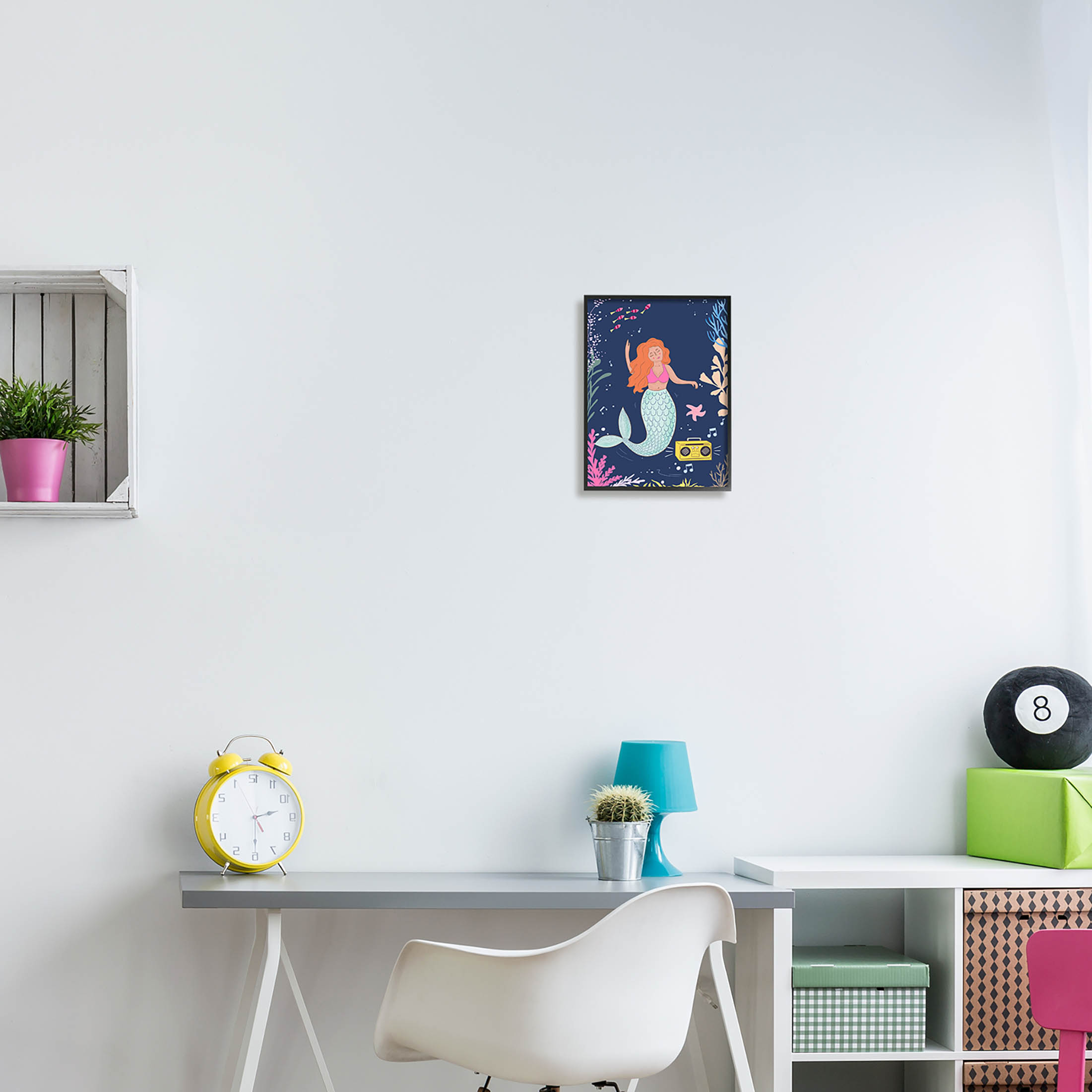 Stupell Industries Happy Mermaid Dancing Boombox Graphic Art Black Framed Art Print Wall Art, Design by Nikita Jariwala