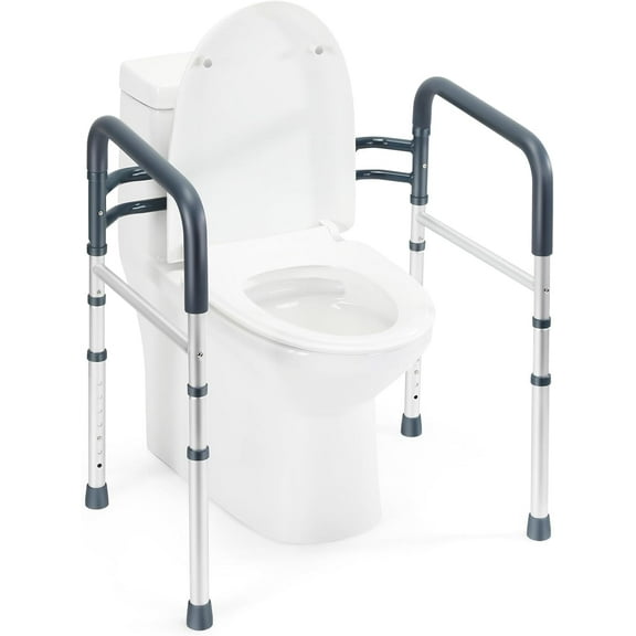 Toilet Safety Rails, Folding & Portable Bathroom Toilet Handles for Elderly, Seniors, Handicap & Disabled, Adjustable Toilet Safety Frame Fit Any Toilets (350 LB)
