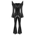 thumbnail image 3 of Moggemol Womens 70s Rave Outfits Shiny Metallic Bell Bottom Alien Jumpsuit Black L, 3 of 4