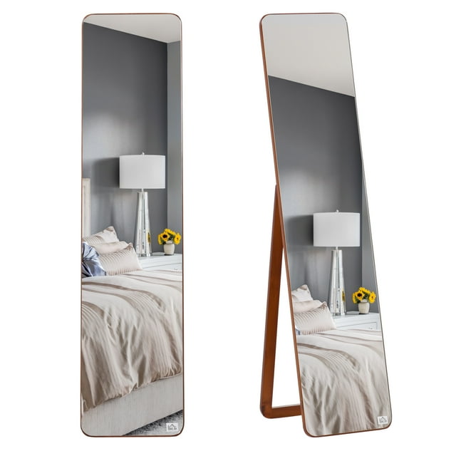 HOMCOM Full Length Mirror, Rectangular Full Body Mirror, Light Walnut