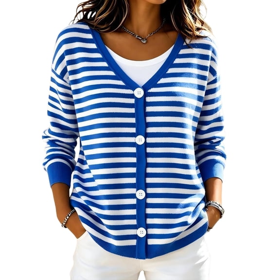 Sewkxo Knit Cardigan for Women Long Sleeve Front Button Y2k Sweaters Tops Crew Neck Loose Fall Cardigan,Light Blue XL