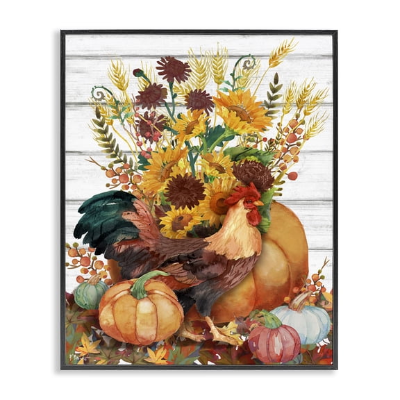 Stupell Industries Rustic Lodge Rustic Sunflowers & Hen Black Framed Giclee Art, 11 x 14, by Paul Brent