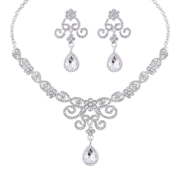 KAKOWELY 1 juego de collar, pendientes y adornos de diamantes de imitación para bodas.
