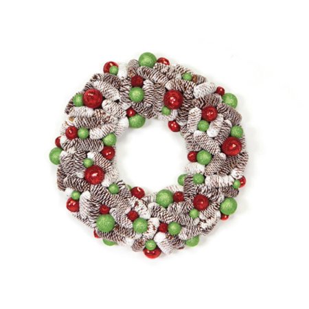 Melrose 21" Frosted Pine Cone and Ball Ornament Artificial Christmas Wreath