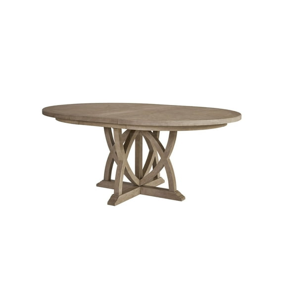 JERFIT Expandable Round Dining Table for 6, Sand Finish, Solid Wood Pedestal Base, Space Saving Extendable Design