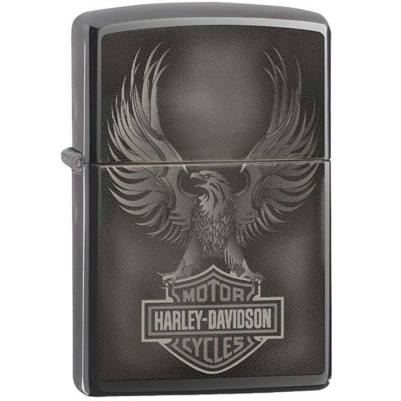 Zippo Harley Davidson Eagle On Logo Ice Finish Genuine Lighter Black