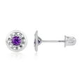 thumbnail image 2 of Decadence 14K White Gold 6mm Circle 2.50mm Natural Purple Amethyst February Birthstone Screwback Stud Earrings For Women | 1mm Created White Sapphire Pave Circle Screwback Earrings For Women, 2 of 5