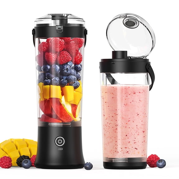 Portable Blender For Shakes And Smoothies, 500Ml Usb Rechargeable Mini Powerful Juicer With 6 Ultra-Sharp Blades, Cordless Personal Mixer For Travel, Gym, Office (Black)