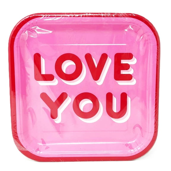 Love You Valentines Wedding Large 8.75" Square Disposable Party Plate - Pack of 8
