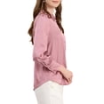 thumbnail image 5 of INSPIRE CHIC Women's Button Up Shirts Puff Long Sleeves Vintage Satin Wear-to-Work Blouse L Dusty Pink, 5 of 8