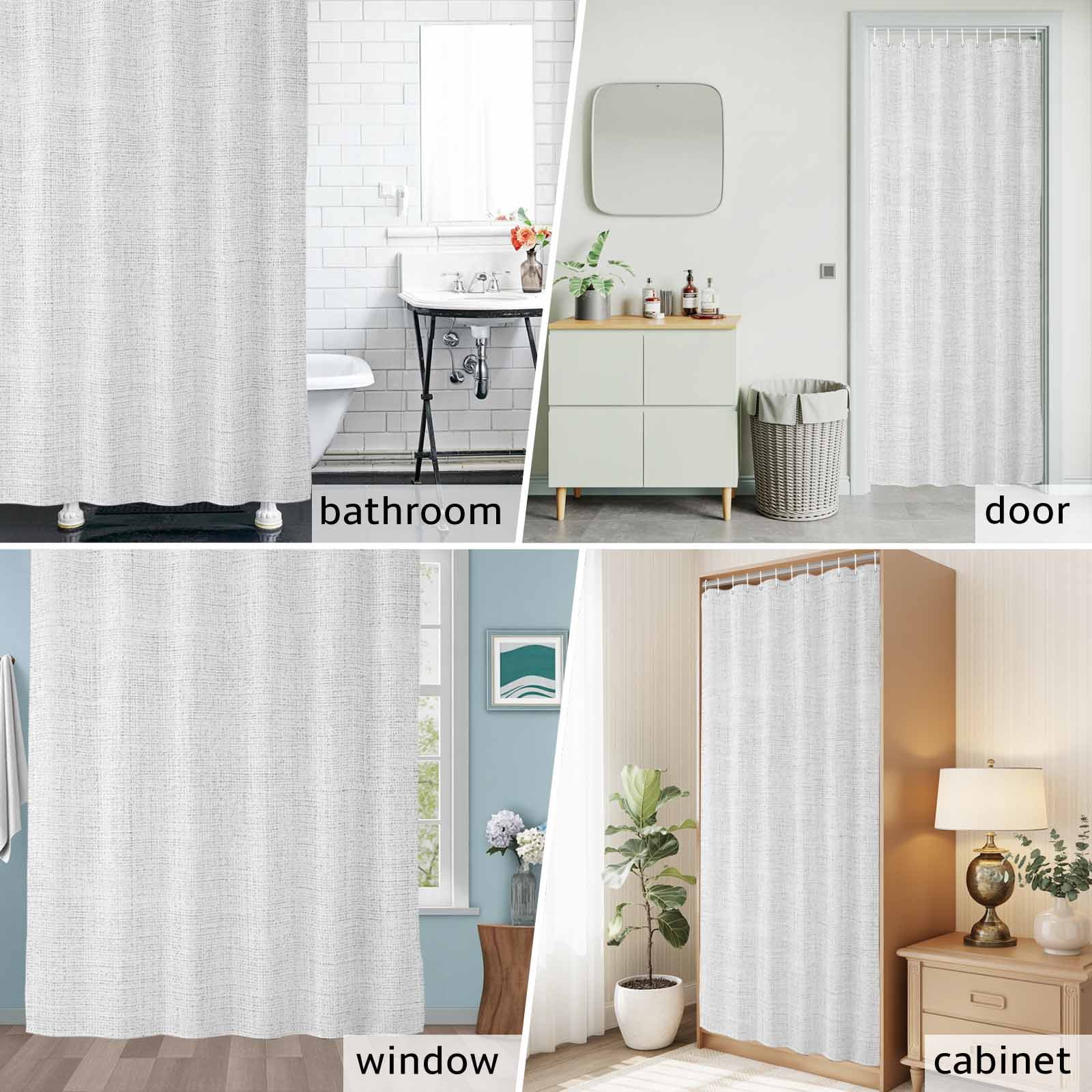 Shower Curtain Bathroom Set Farmhouse Light Gray Flax Waterproof Fabric Shower Curtains with Grommets&Hooks, Retro Linen Burlap Texture Privacy Bath Curtain for Bathtub 72x72in