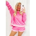 thumbnail image 3 of Women's Sachet Pink High Low Patchwork Long Sleeve Top and Shorts Set - [ZhiHiMeRi] | (US 12-14)L, 3 of 12