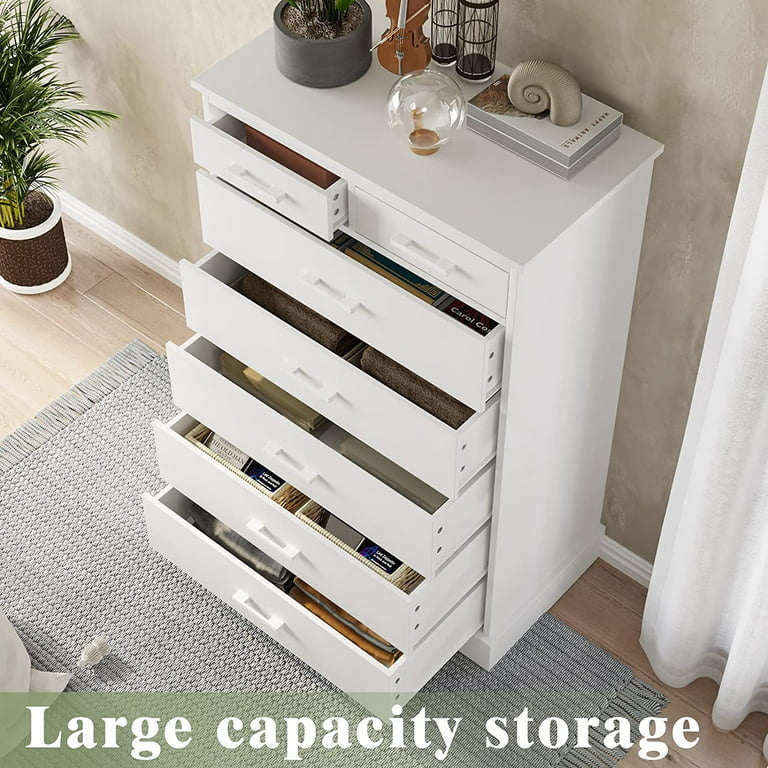 7 Drawer Dresser Chest of Drawers for Bedroom,Large Tall Clothes Organizer  for Living Room with “X” Steel Frame, White