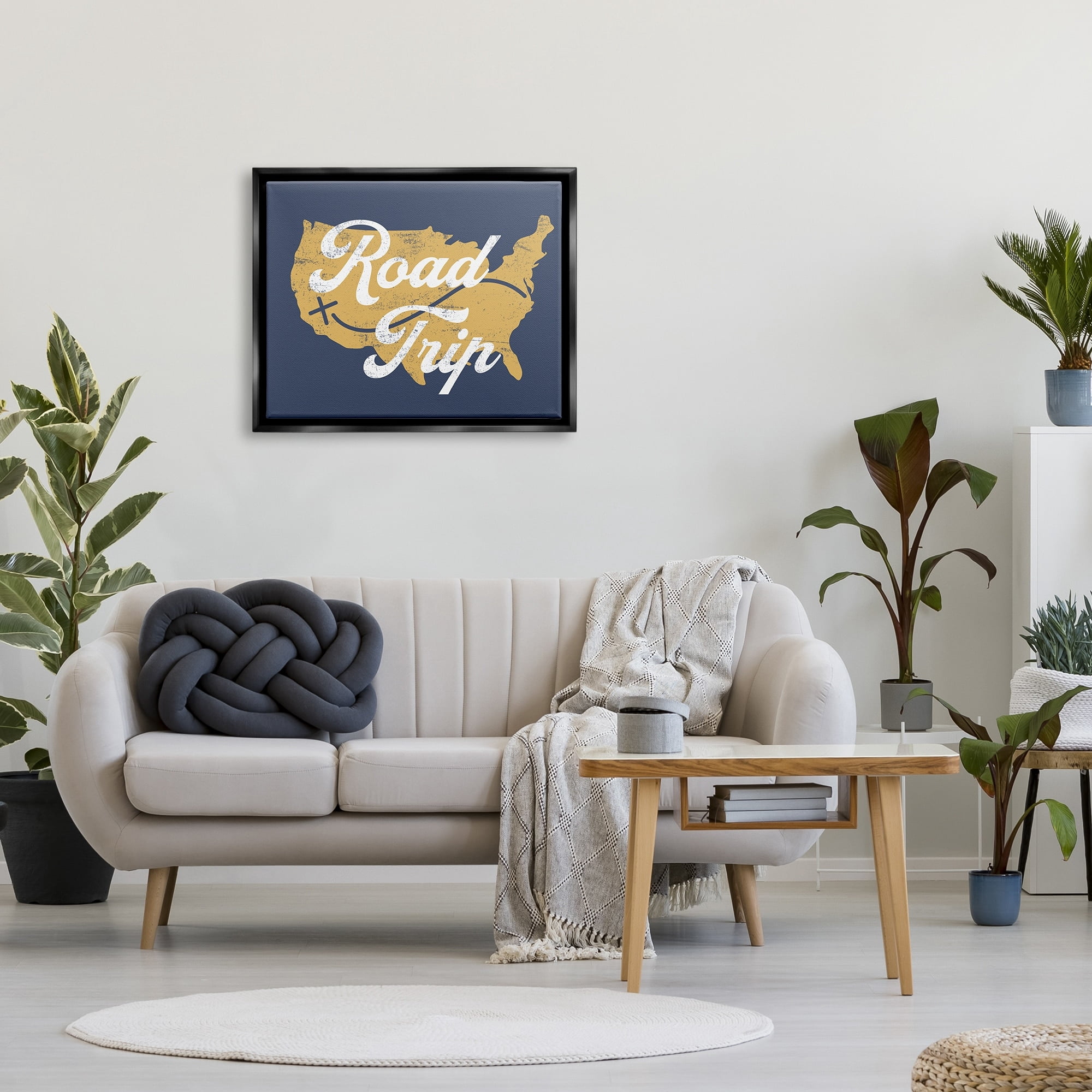 Stupell Industries Road Trip Vintage Text Traveling Country Map Jet Black Framed Floating Canvas Wall Art, 24x30, by Lil' Rue