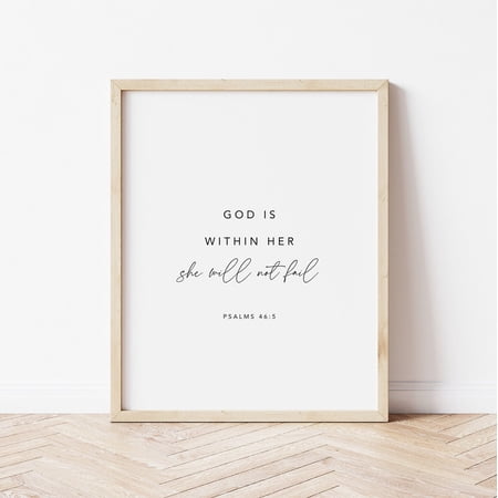 Psalms 46:5 God Is Within Her She Will Not Fail Bible Verse Wall Art Scripture Christian Art, Unframed Paper Poster 8x10in