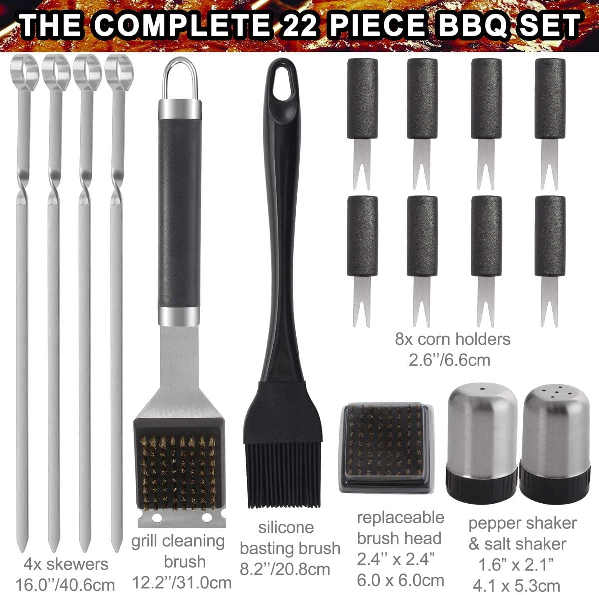 POLIGO 22PCS Heavy Duty Grill Accessories for Outdoor Grill Utensils Set  Thicker Stainless Steel BBQ Tools Grilling Tools Set, Deluxe Barbecue