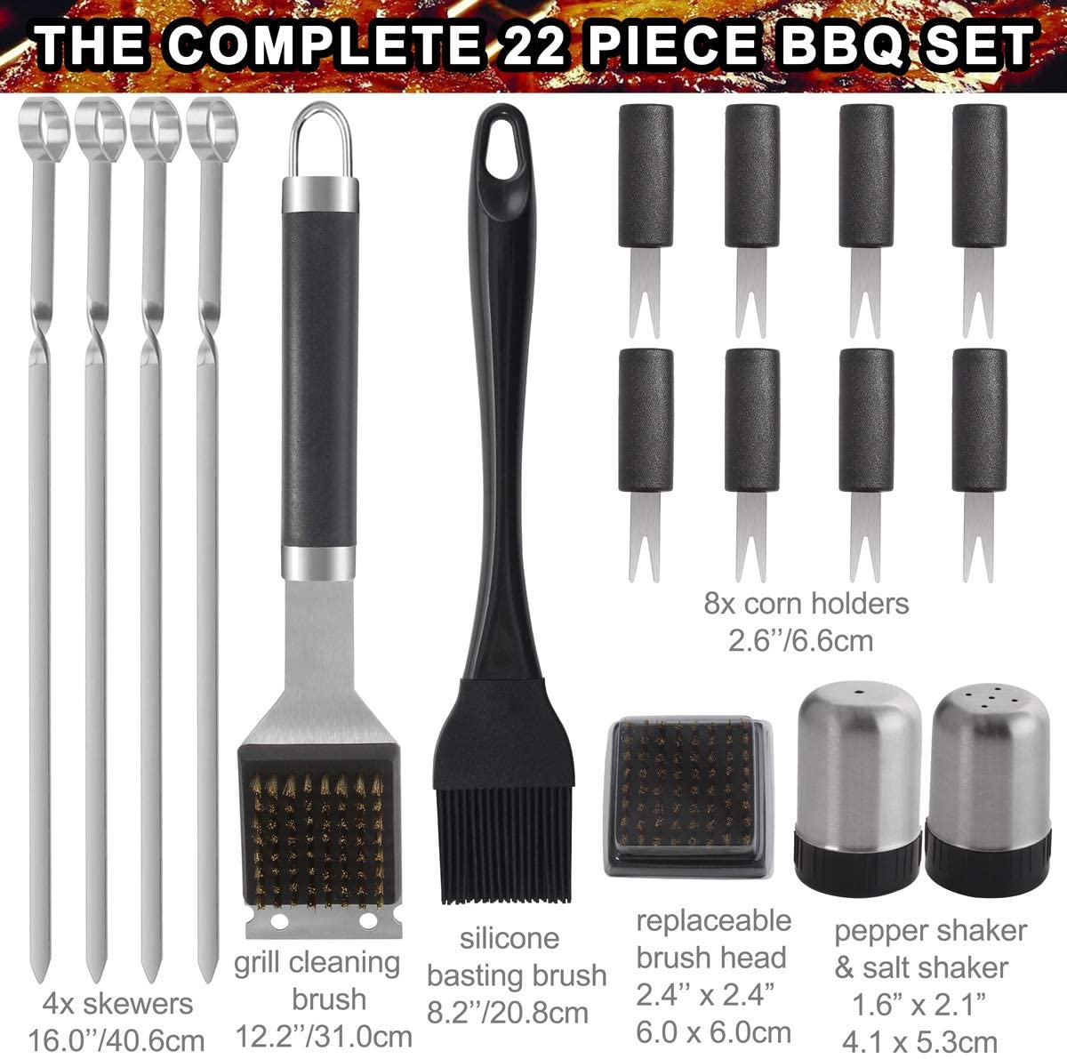 POLIGO 22PCS Camping BBQ Grill Accessories Stainless Steel BBQ Tools Grilling Tools Set - Premium Grill Utensils Set in Case for Father's Day Birthday Presents Ideal Grilling Gifts for Dad Men Women - image 3 of 3