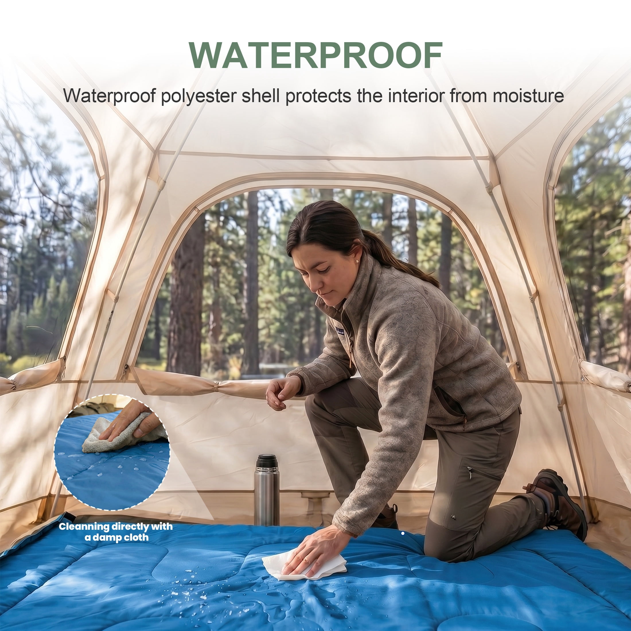 CONCETTA Lightweight Double Sleeping Bag for Adults in Cold & Warm Weaher, Waterproof & Machine Washable for Camping/Backpacking/Hiking, Blue