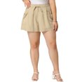thumbnail image 2 of Women's Plus Size Pants Casual Drawstring Waist Shorts with Front Pokcets Khaki 3X, 2 of 7