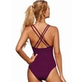 thumbnail image 3 of Women Wrap Push Up Swimsuit Tummy Control Bathing Suit Grape S, 3 of 7