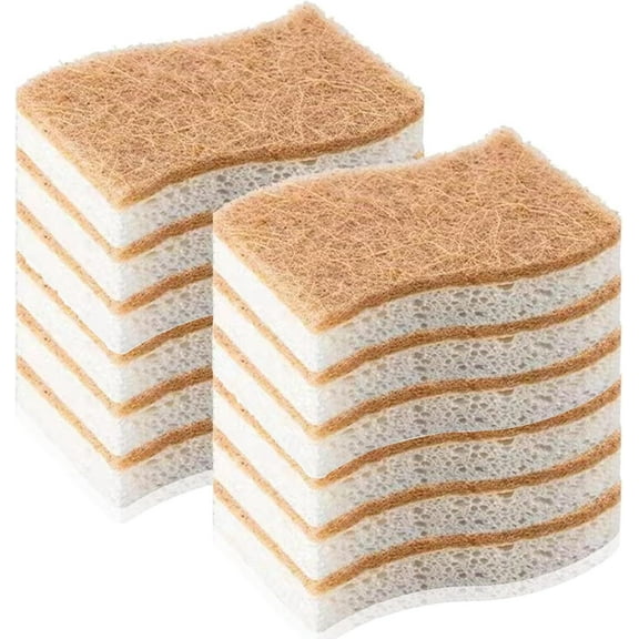 LQQBOX Natural Sponges 12 Pieces, Eco Friendly Non-Scratch Scrub Sponge for Kitchen, Biodegradable Plant Based Scrubber Sponges for Cleaning Dishes, Odor Free