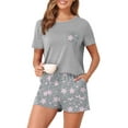 thumbnail image 3 of DremFish Women's Pajamas Sets Short Sleeve Lounge Sets Sleepwear Casual 2 Piece Pjs with Pockets, 3 of 7