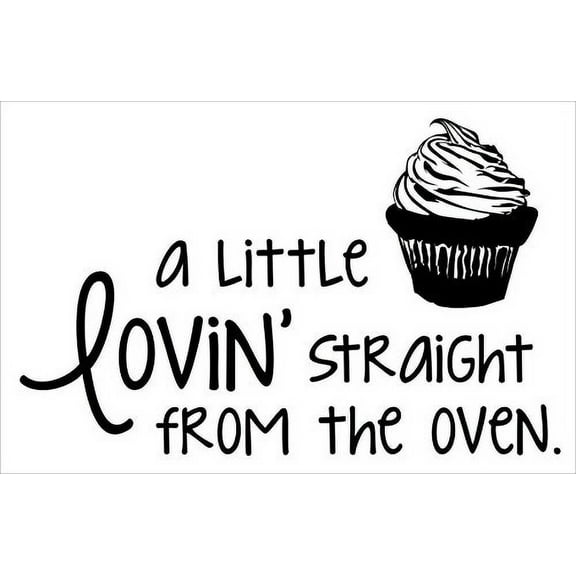 A Little Lovin' Straight From the Oven with Cupcake Art Kitchen Quote Wall Décor Stickers, 23 x 14 , Black
