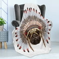 thumbnail image 4 of Pug Soft Flannel Fleece Blanket, Portrait of a Dog Native with Bonnet Hand Drawn Illustration of Fun Animals Design, Cozy Plush for Indoor and Outdoor Use, 70" x 90", Red Black Tan, by Ambesonne, 4 of 5