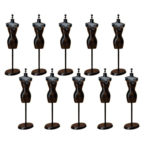 10 mini maniquíes para muñecas, vestidos, regalos de cumpleaños con soporte para fotos de escenas de vida Negro