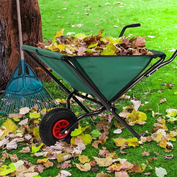 Folding Wheelbarrow - Collapsible Garden Cart with 80lb Capacity, Storage Pouches, and Padded Handles - Wheelbarrows for Lawn Care by  (Green)