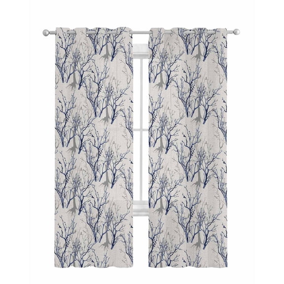 Grey Navy Blue Tree Sheer Curtains 63 Inch Length 2 Panels Set for Living Room/Bedroom, Country Rustic Botanical Branch Kitchen Curtains Grommet Semi-Sheer Curtains Drapes Window Treatments 42"x63"x2