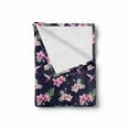 thumbnail image 2 of Navy and Blush Soft Flannel Fleece Blanket, Tropical Flower Bouquets and Flying Hummingbirds Tiny Little Hearts, Cozy Plush for Indoor and Outdoor Use, 50" x 70", Indigo Green Pink, by Ambesonne, 2 of 6