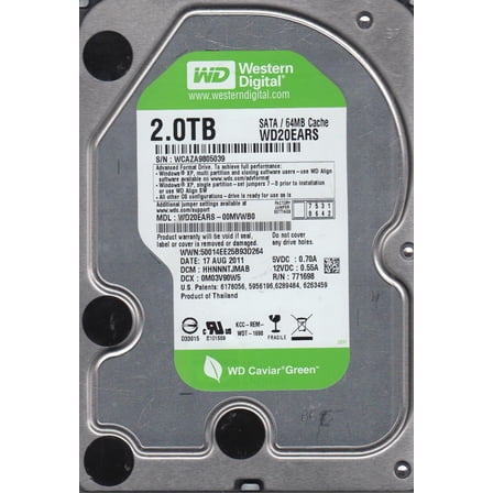 WD20EARS-00MVWB0, DCM HHNNNTJMAB, Western Digital 2TB SATA 3.5 Hard Drive