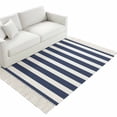 thumbnail image 4 of Navy Blue Striped Washable Area Rug 3'x5', Modern Farmhouse Blue White Stripes Woven Cotton Tassels Kitchen Rugs, Non Slip Indoor Door Mat Throw Carpet for Entryway Living Room Nursery Laundry Room, 4 of 9