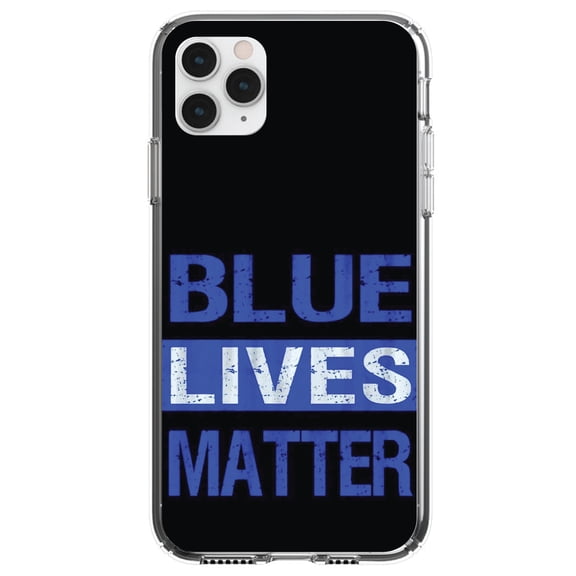 DistinctInk Clear Shockproof Hybrid Case for iPhone 13 Pro MAX (6.7" Screen) - TPU Bumper, Acrylic Back, Tempered Glass Screen Protector - Blue Lives Matter Law Enforcement - First Responders