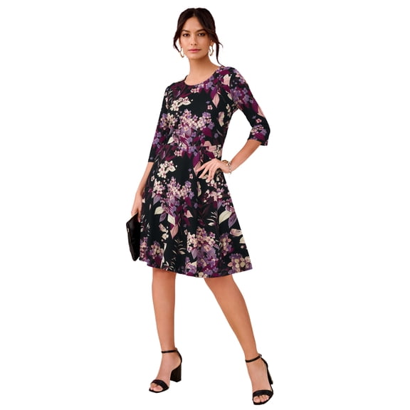 Roaman's Women's Plus Size Stretch Knit Fit-And-Flare Dress