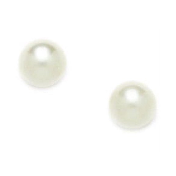 14k Yellow Gold White 7mm Freshwater Cultured Pearl Round Screw-Back Earrings
