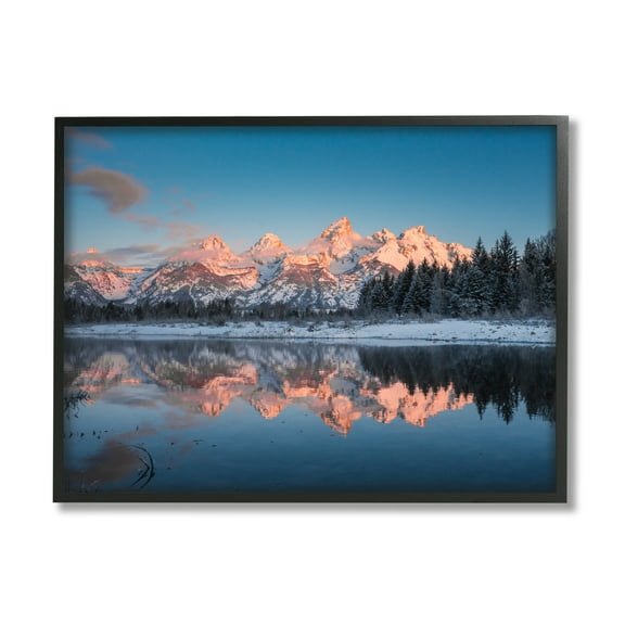Stupell Industries Winter Mountains Reflection Landscape Photography Black Framed Art Print Wall Art, 14 x 11