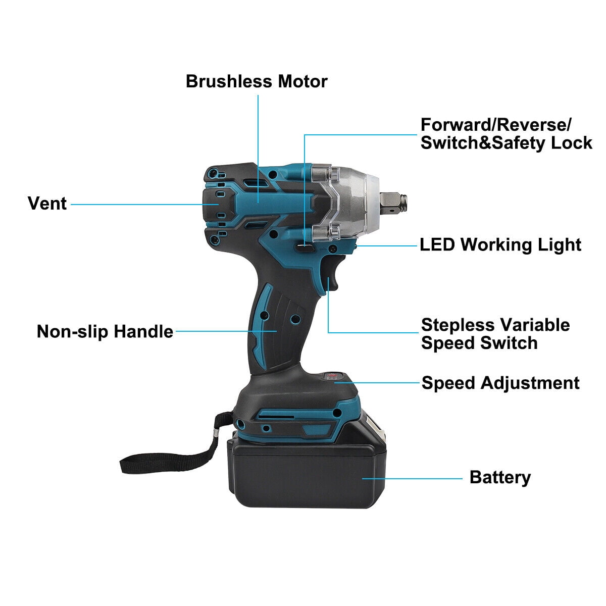 Cordless Electric Impact Wrench 1/2" High Power Driver with Lithium Ion Battery,Electric Screw Wrenches