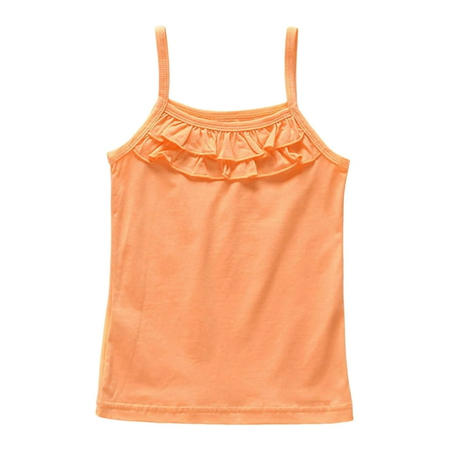 WEIYLL Girls Tank Tops Summer Thin Base Underwear Solid Ruffles Flounce Sleeveless Top Clothes for 5-6 Years