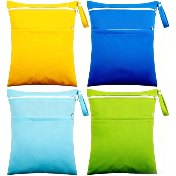 BTEPSGA 4 Pcs Wet Dry Bag, Waterproof Wet Bag Washable Travel Bag Reusable Bag with 2 Pocket Swim Wet Bag for Travel Beach Pool