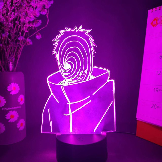 Lámparas Led 3d Uchiha Obito Figura 3d Lámpara de Noche Visual Sensor Táctil Led Otaku Luces Resplandecientes Lámparas de Anime para Dormitorio Escritorio Art Deco Luz Sala de Juegos Decoración Feliz Sencillez