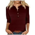 thumbnail image 1 of Camiseta de mujer con cuello en V, estampado geométrico colorido y manga 3/4 - Poliéster, diseño con botones, informal - S-XXL, 1 of 4