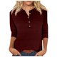 thumbnail image 1 of Camiseta de mujer con cuello en V, estampado geométrico colorido y manga 3/4 - Poliéster, diseño con botones, informal - S-XXL, 1 of 4